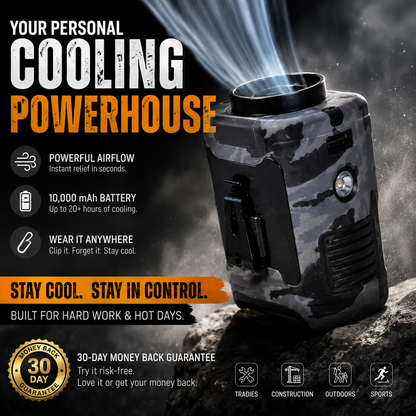 3-in-1 Waist Fan with Flashlight & Power bank